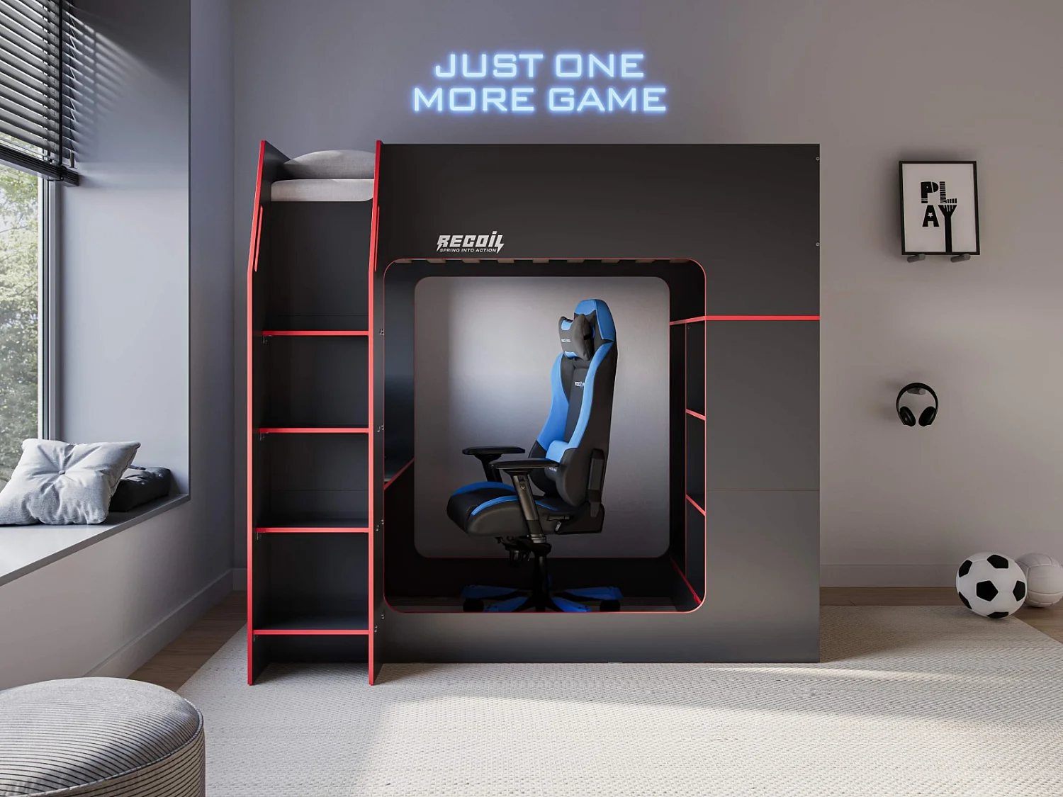 Flair Meridian Gaming High Sleeper with Storage Black & Red