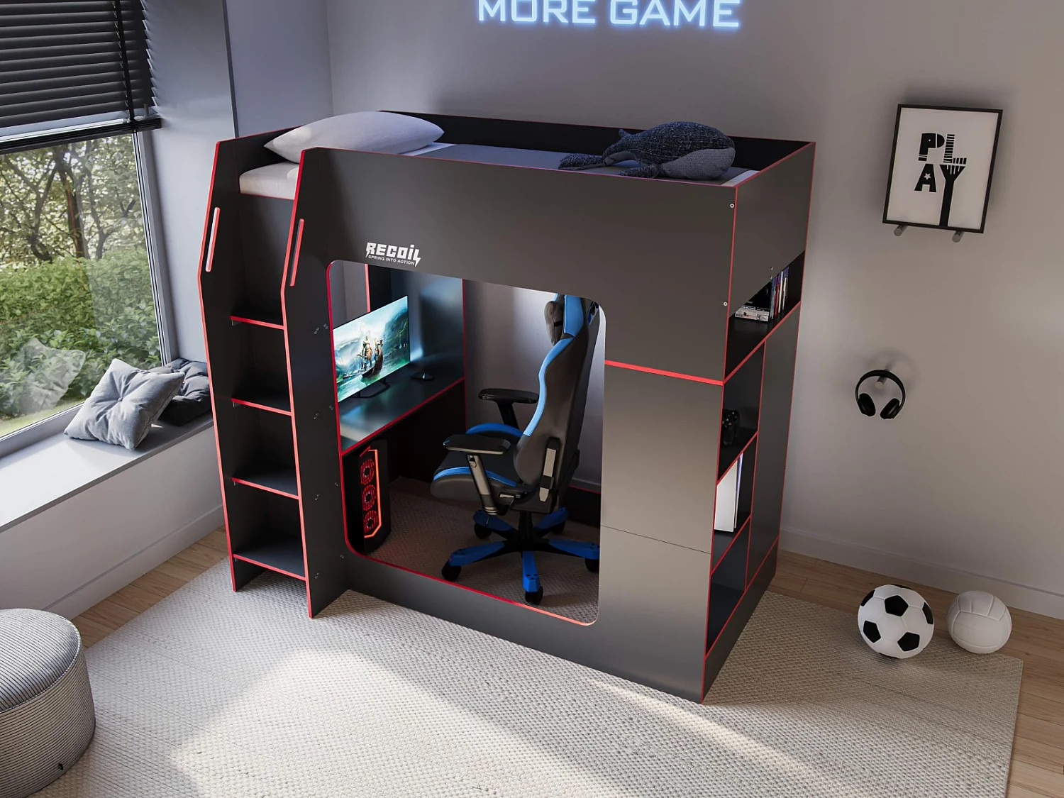 Flair Meridian Gaming High Sleeper with Storage Black & Red