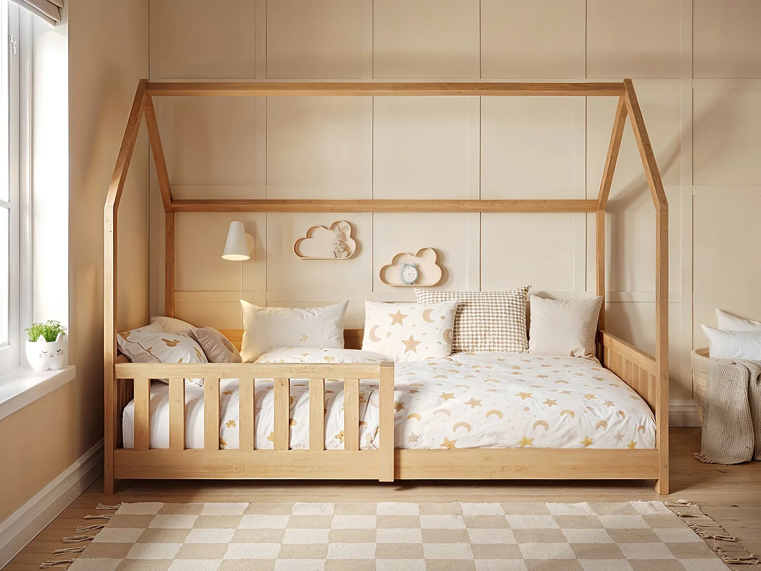 Flair Explorer Single Play House Floor Bed with Rails Wooden Pine