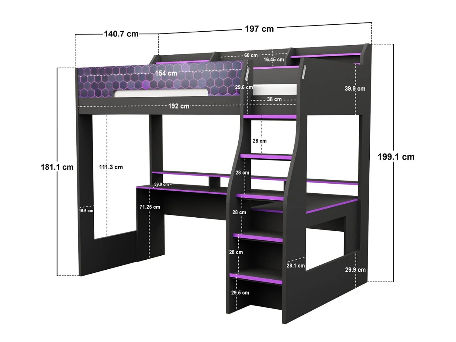 Flair Ultimate Violet Small Double Gaming High Sleeper Charcoal & Purple