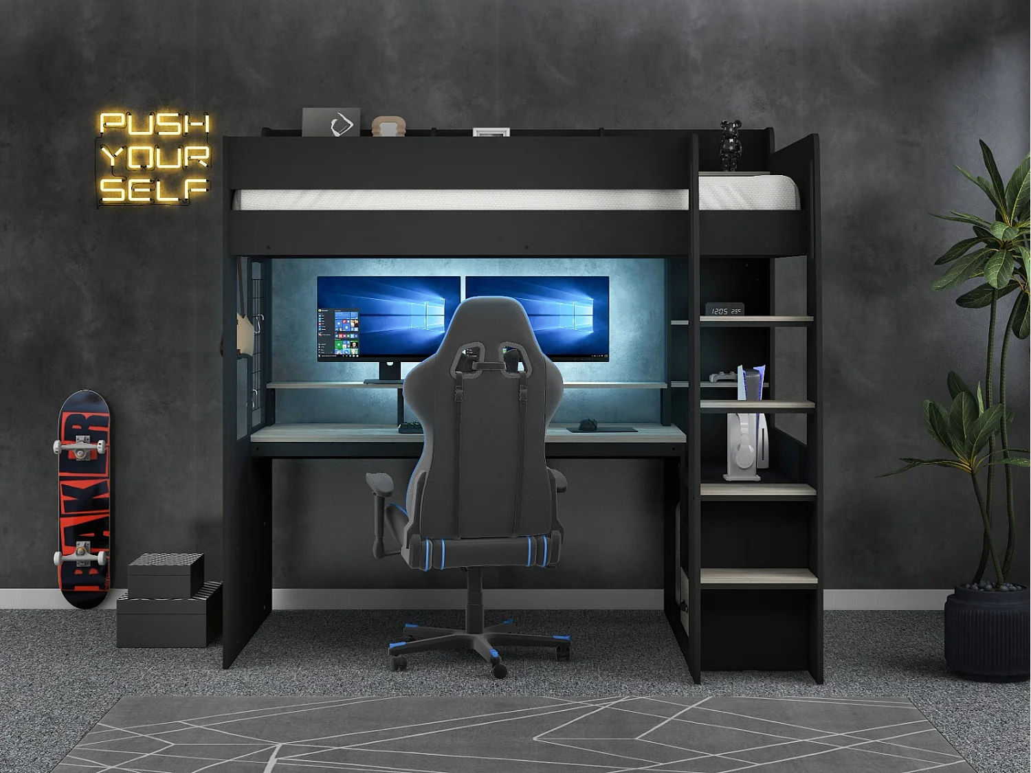 Recoil Kyrk Storage Gaming High Sleeper Black