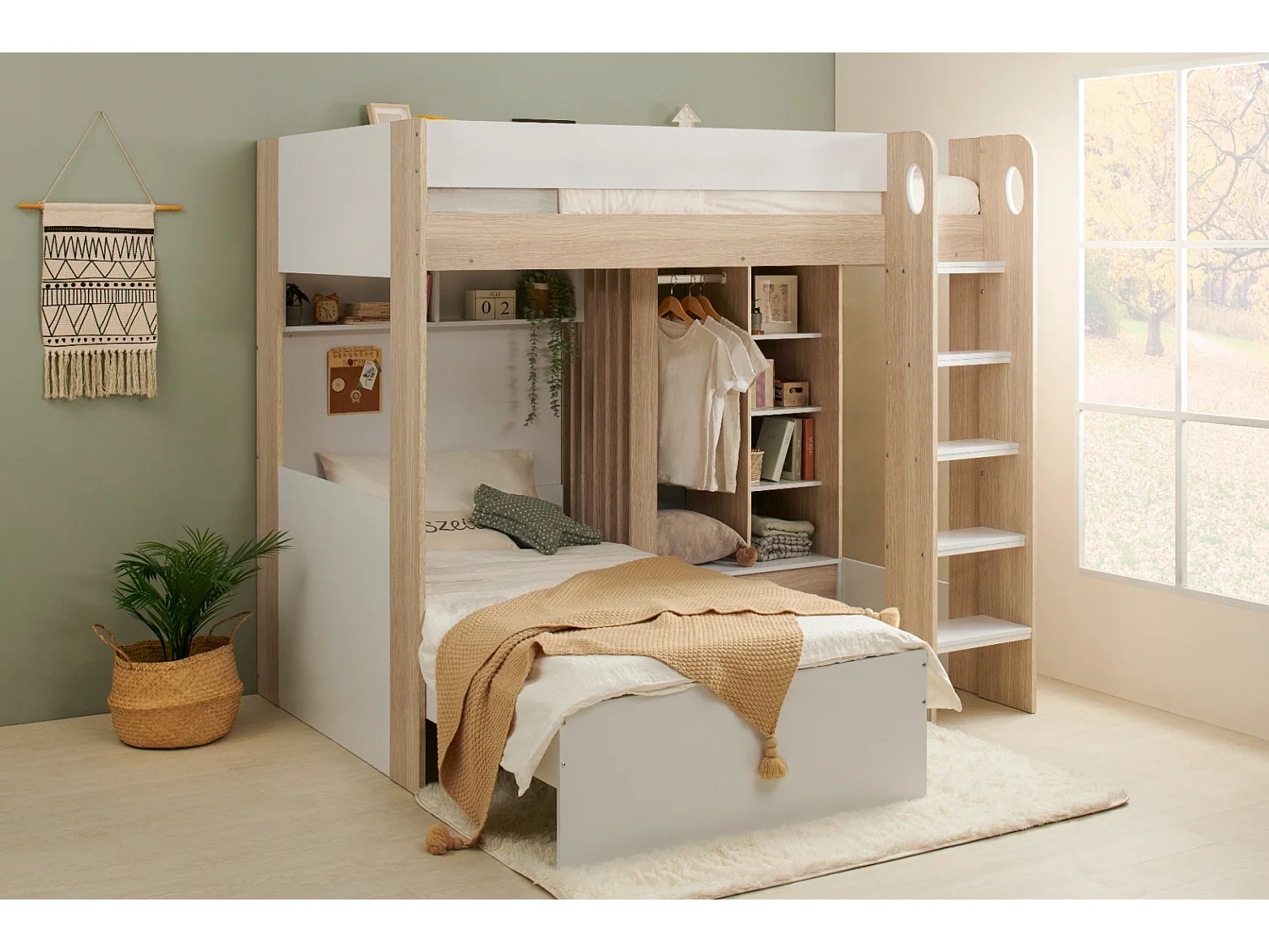 Flair Hampton High Sleeper with Wardrobe White & Oak