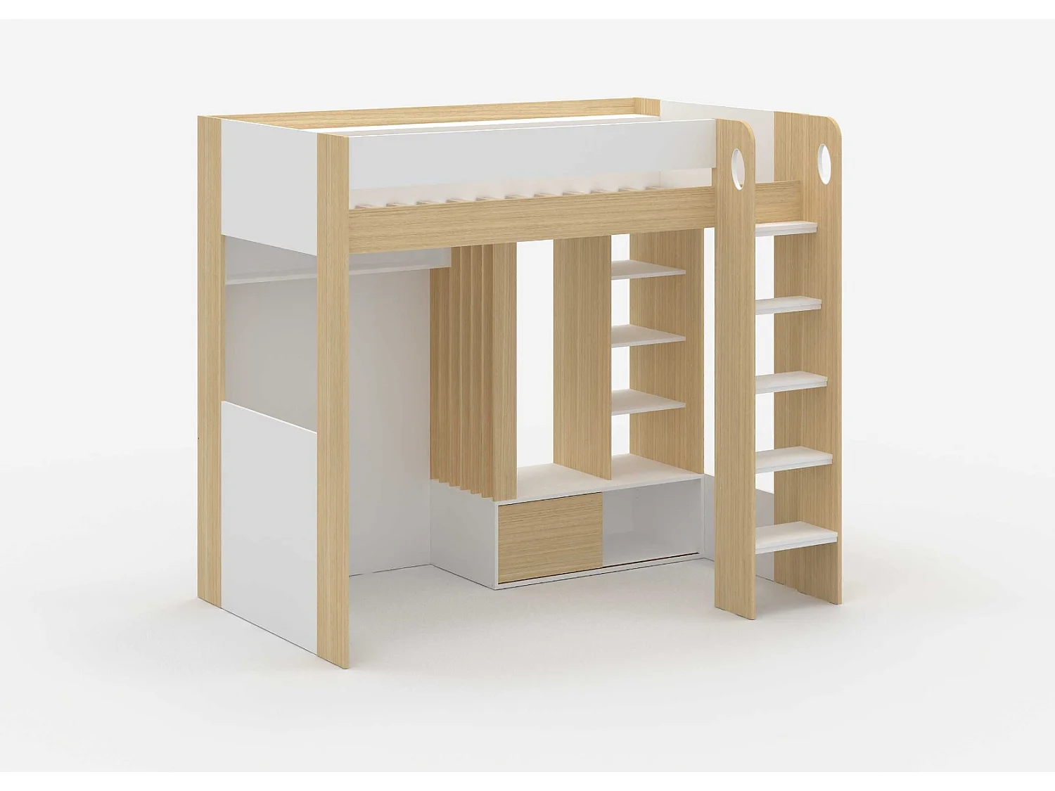 Flair Hampton High Sleeper with Wardrobe White & Oak