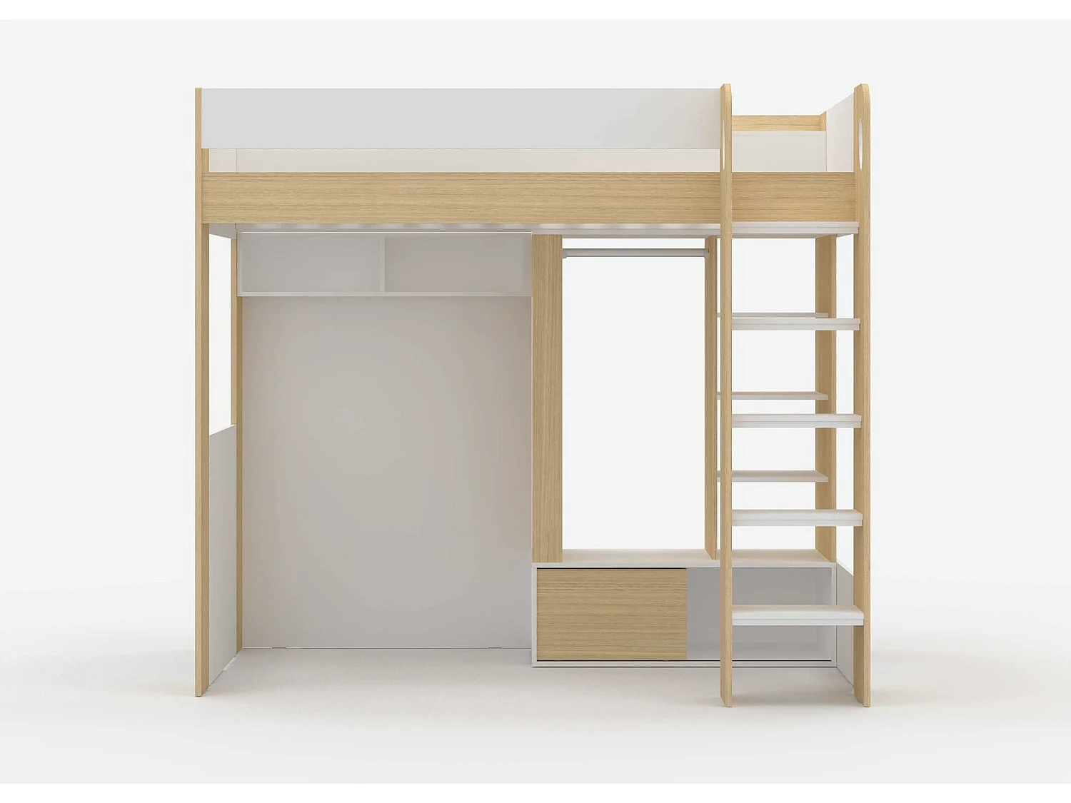 Flair Hampton High Sleeper with Wardrobe White & Oak