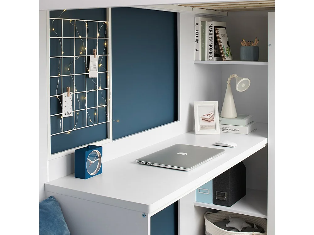 Flair Harry High Sleeper with Desk & Wardrobe White