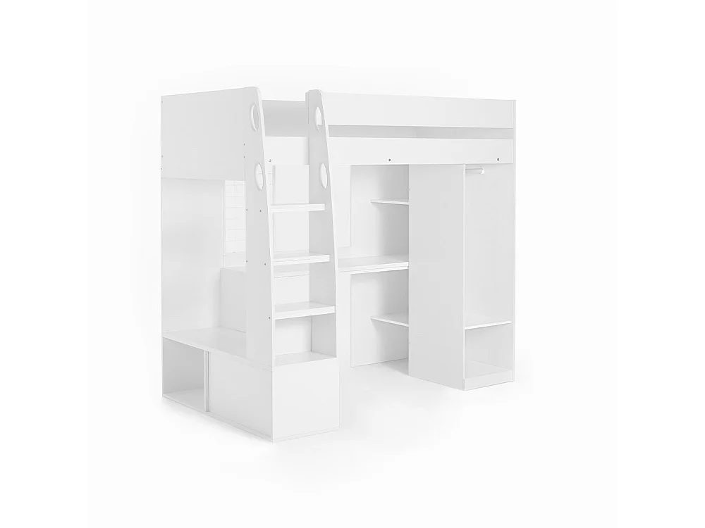 Flair Harry High Sleeper with Desk & Wardrobe White
