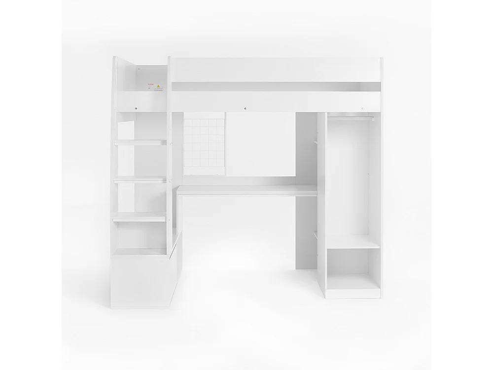 Flair Harry High Sleeper with Desk & Wardrobe White