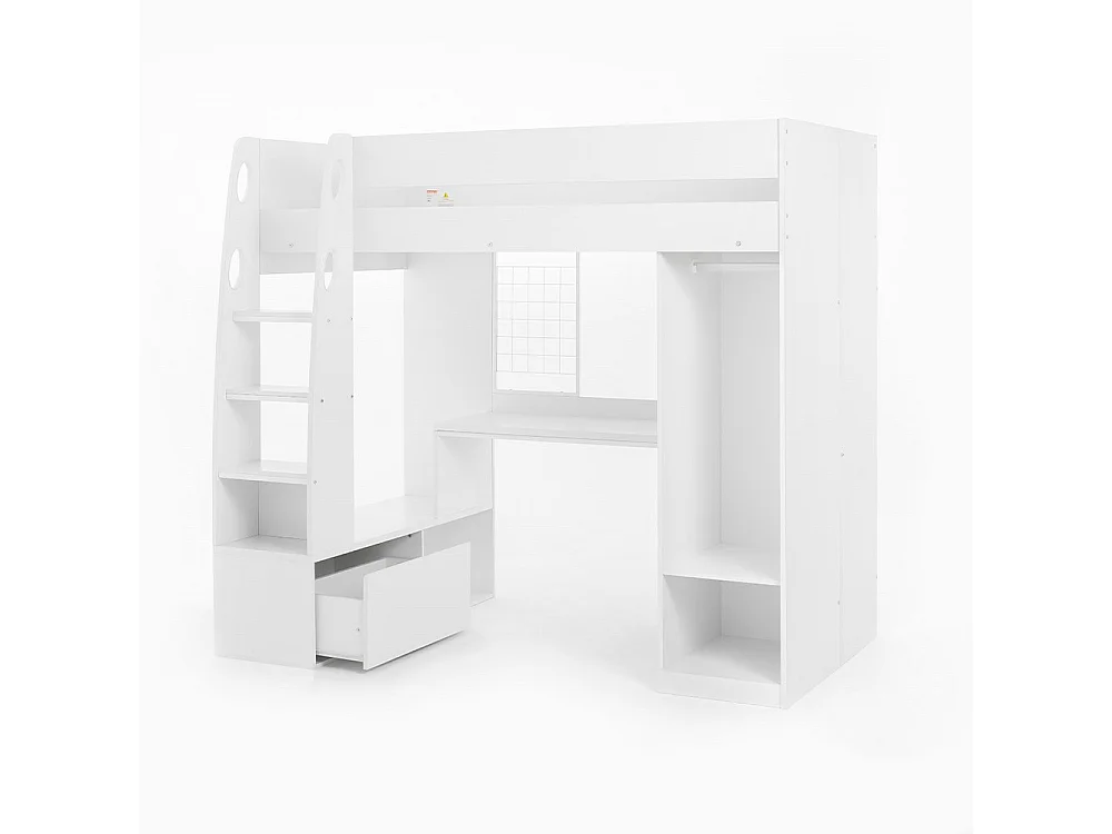 Flair Harry High Sleeper with Desk & Wardrobe White