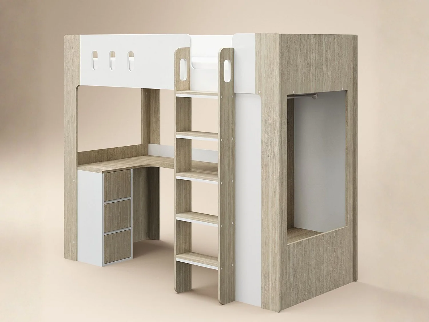 Flair Willow High Sleeper with Desk & Storage White & Oak