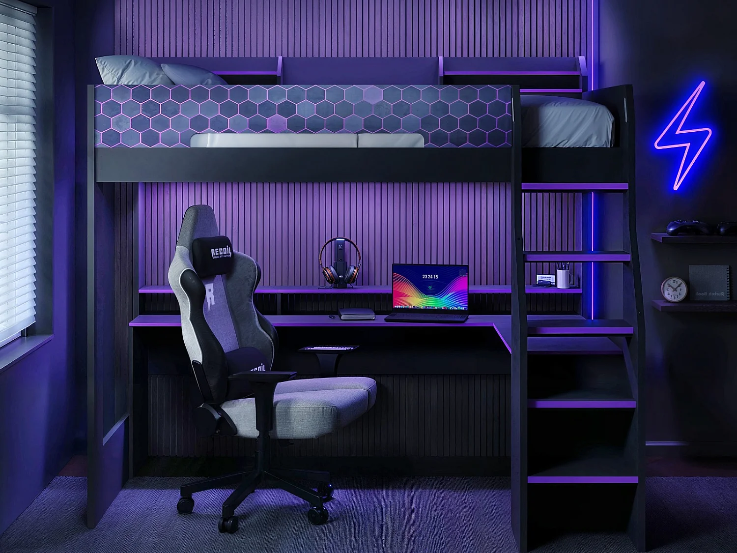 Flair Ultimate Violet Single Gaming High Sleeper Charcoal & Purple