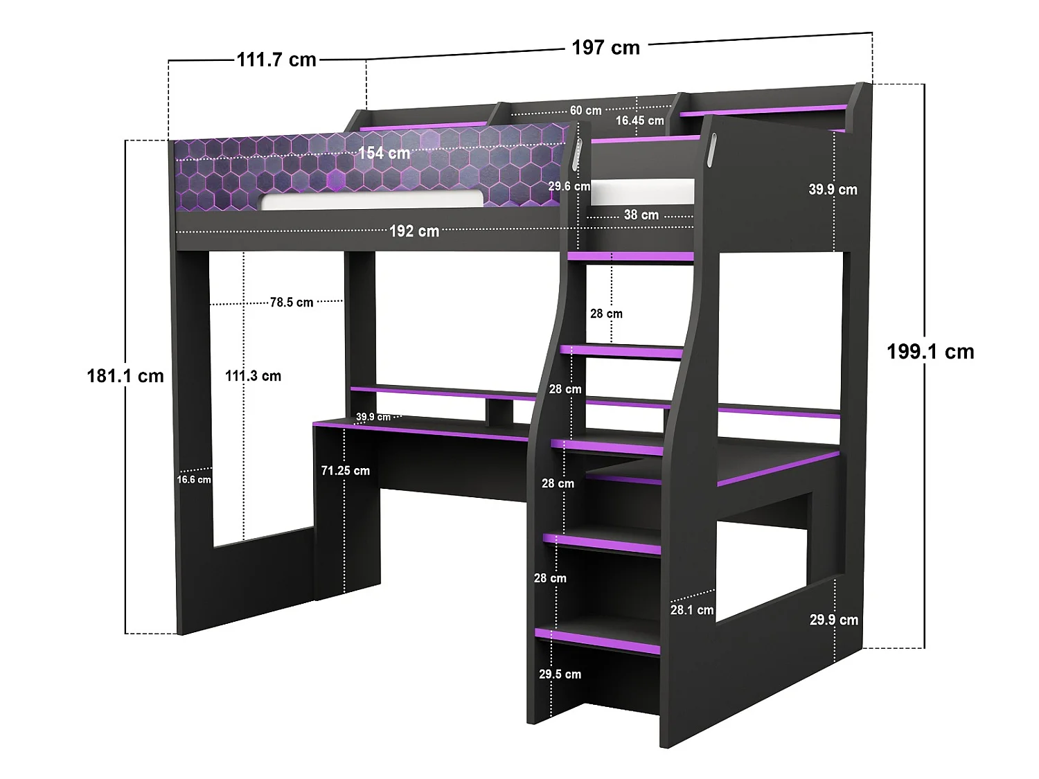 Flair Ultimate Violet Single Gaming High Sleeper Charcoal & Purple