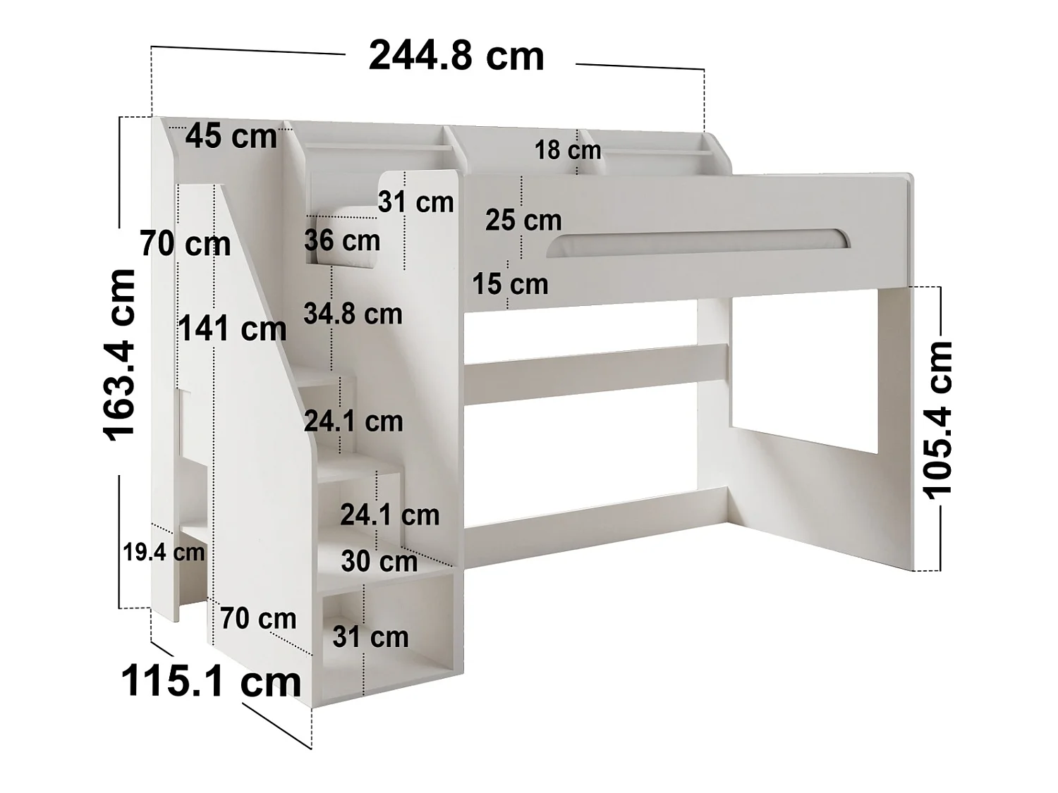 Flair Stepaside High Sleeper Storage Station White