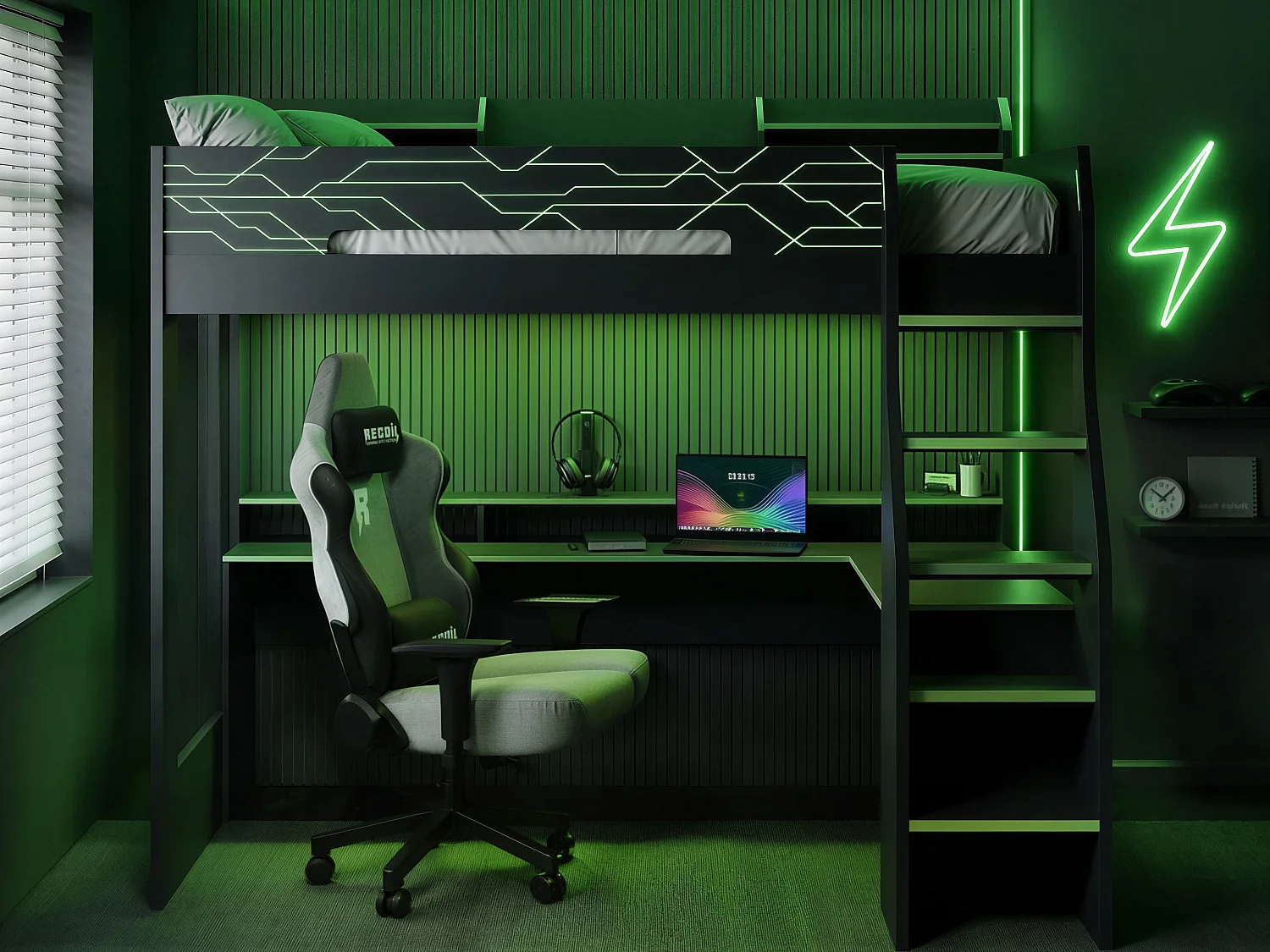 Recoil Ultimate Vivid Single Highsleeper with Desk Charcoal & Green