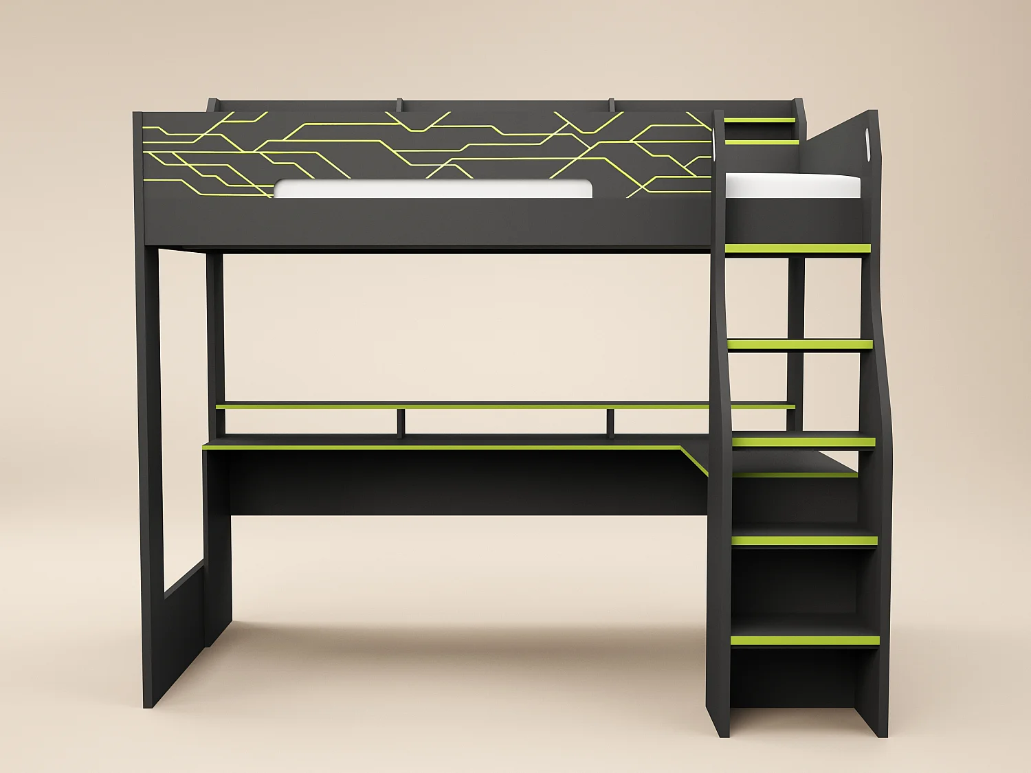 Recoil Ultimate Vivid Single Highsleeper with Desk Charcoal & Green