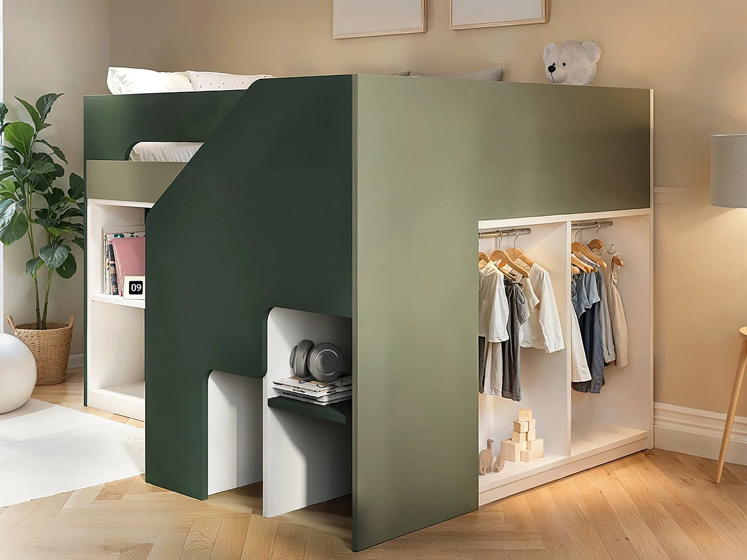 Flair Quinn Staircase Mid Sleeper Bed with Storage Green