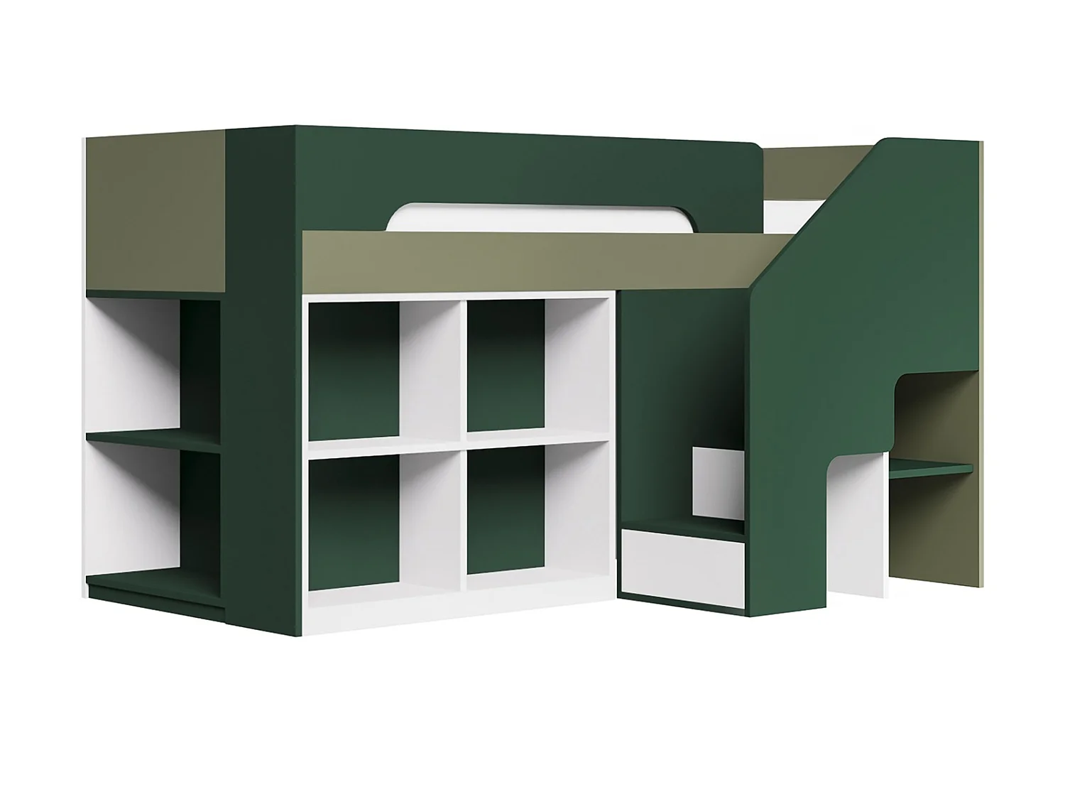 Flair Quinn Staircase Mid Sleeper Bed with Storage Green