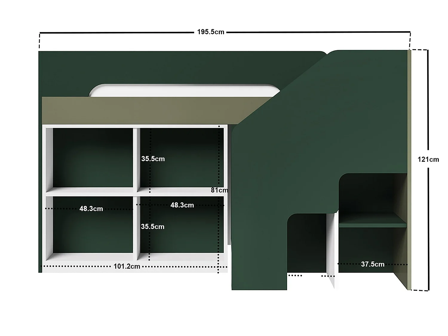 Flair Quinn Staircase Mid Sleeper Bed with Storage Green