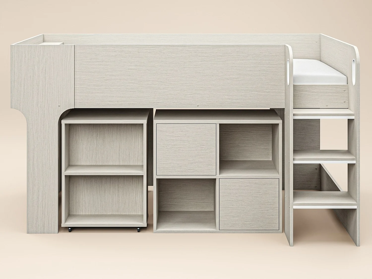 Flair Leo Mid Sleeper Bed with Desk & Storage Scandi Light Oak