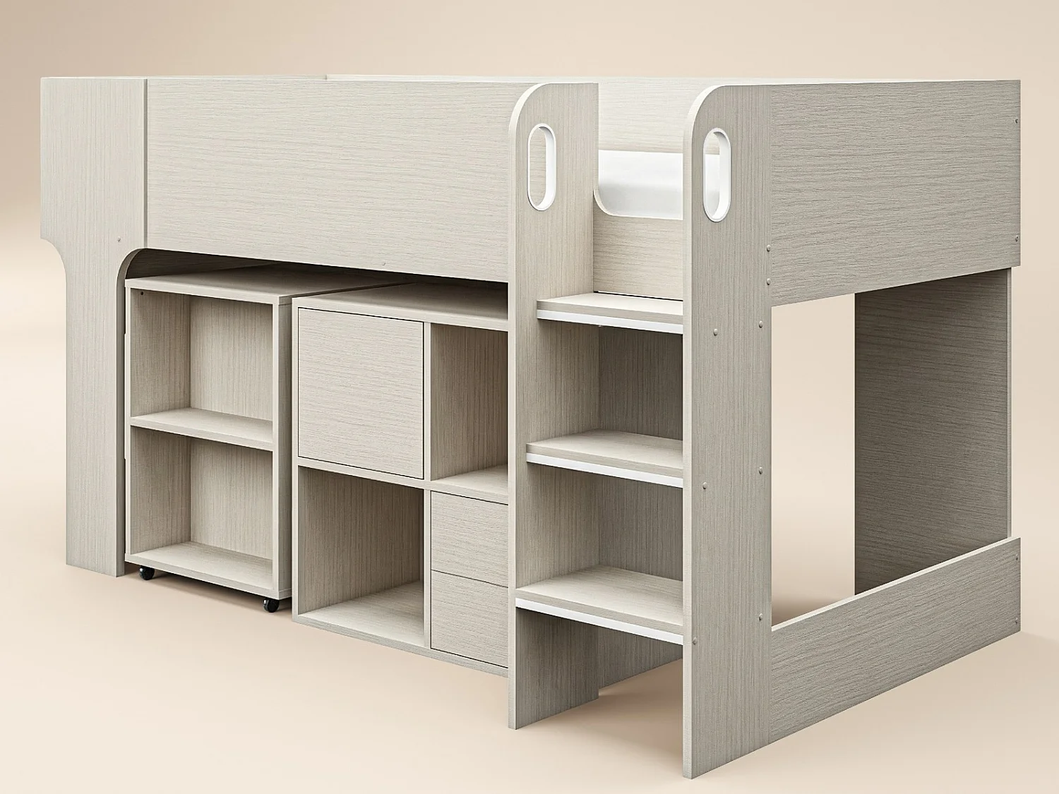 Flair Leo Mid Sleeper Bed with Desk & Storage Scandi Light Oak