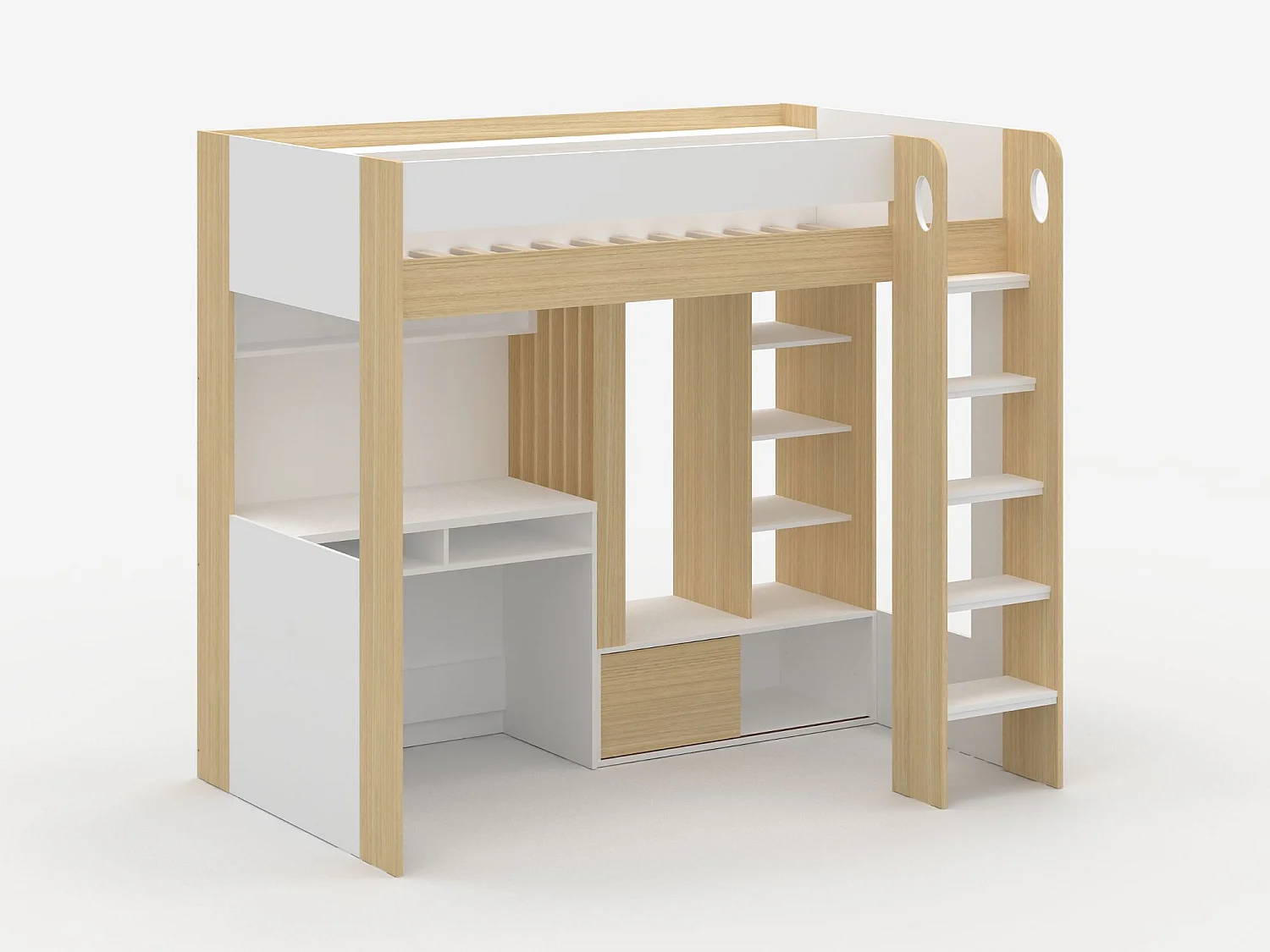 Flair Hampton High Sleeper with Desk - White & Oak