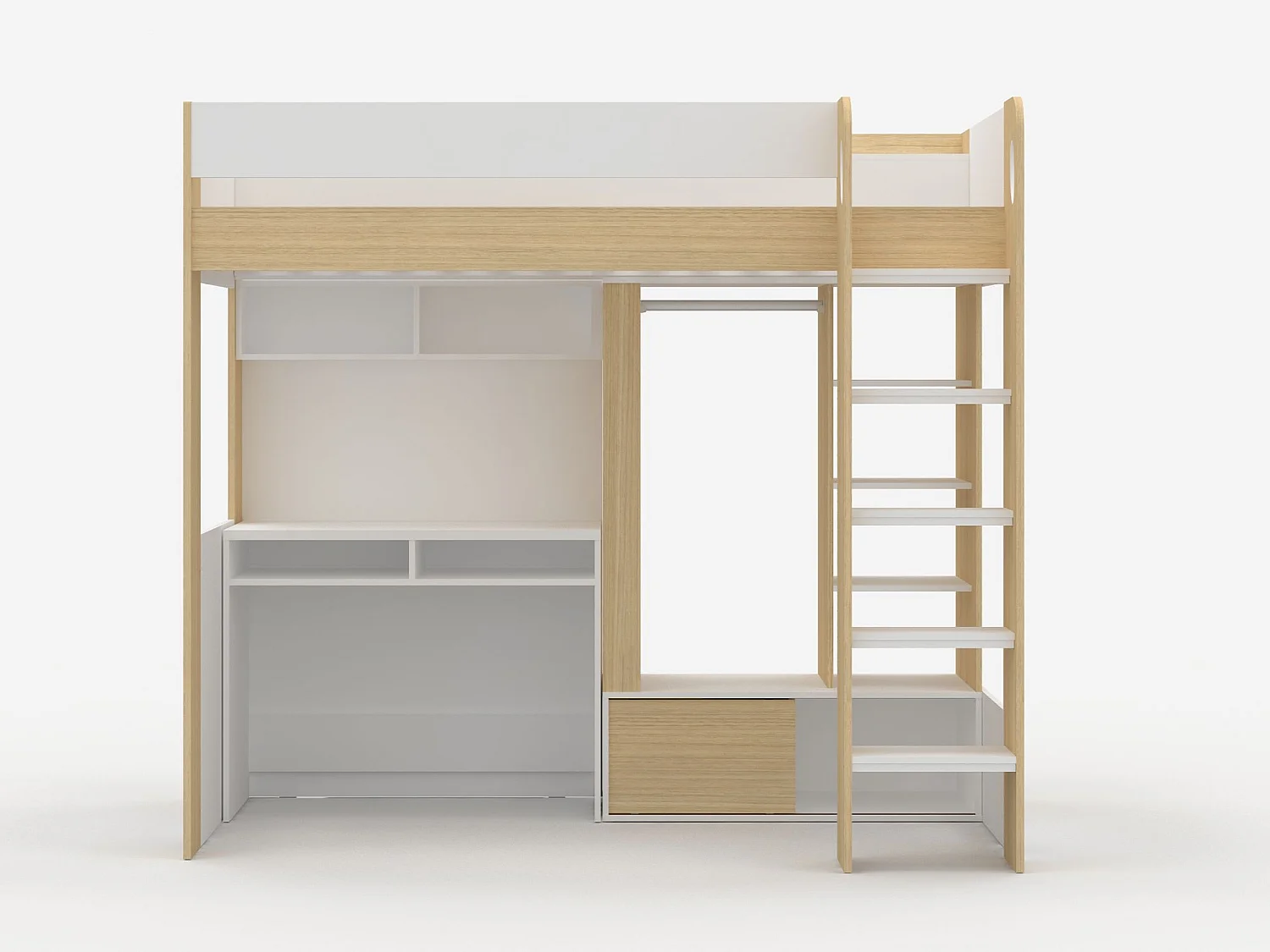 Flair Hampton High Sleeper with Desk - White & Oak