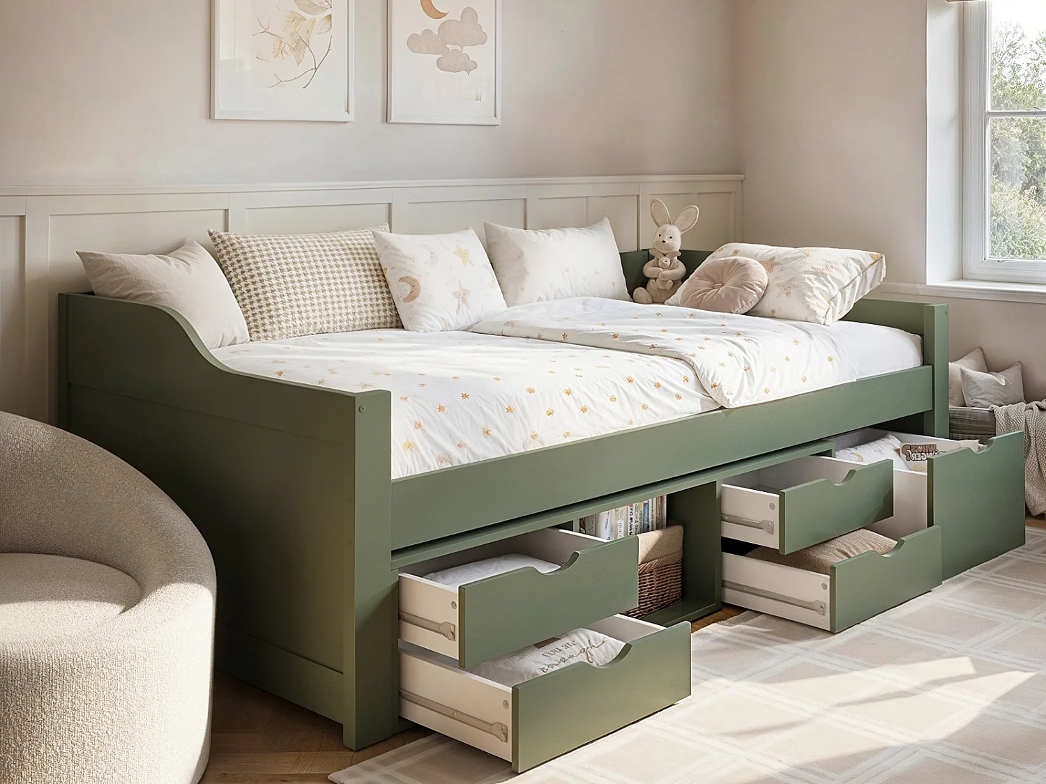 Flair Blair Low Sleeper Bed with Storage Green