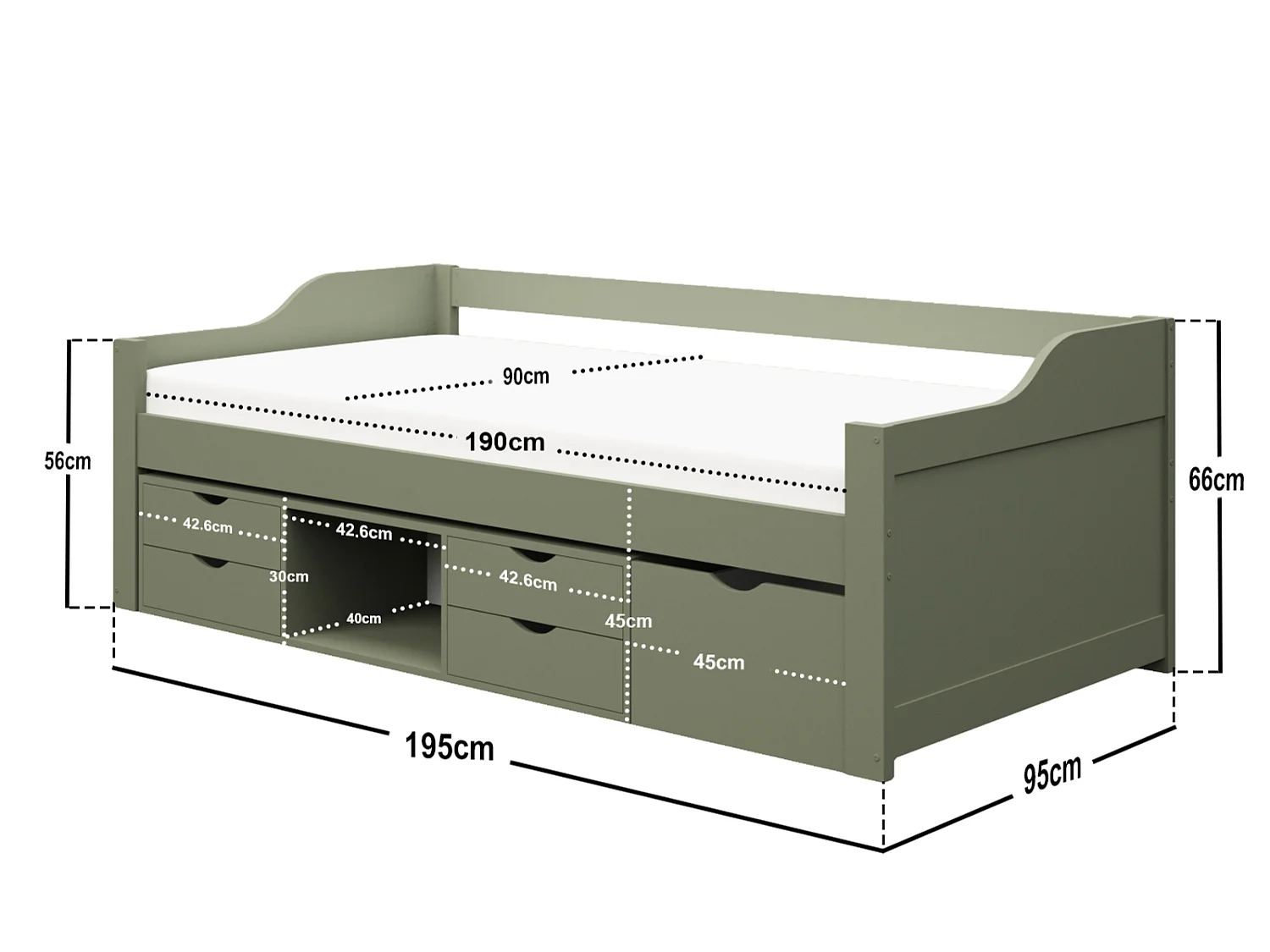 Flair Blair Low Sleeper Bed with Storage Green