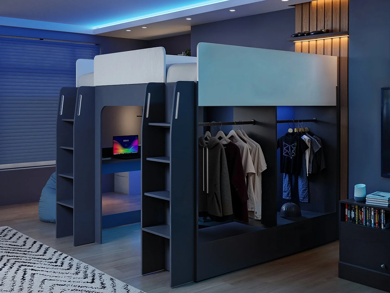 Recoil Dante Twin Gaming High Sleeper with Desk & Wardrobe