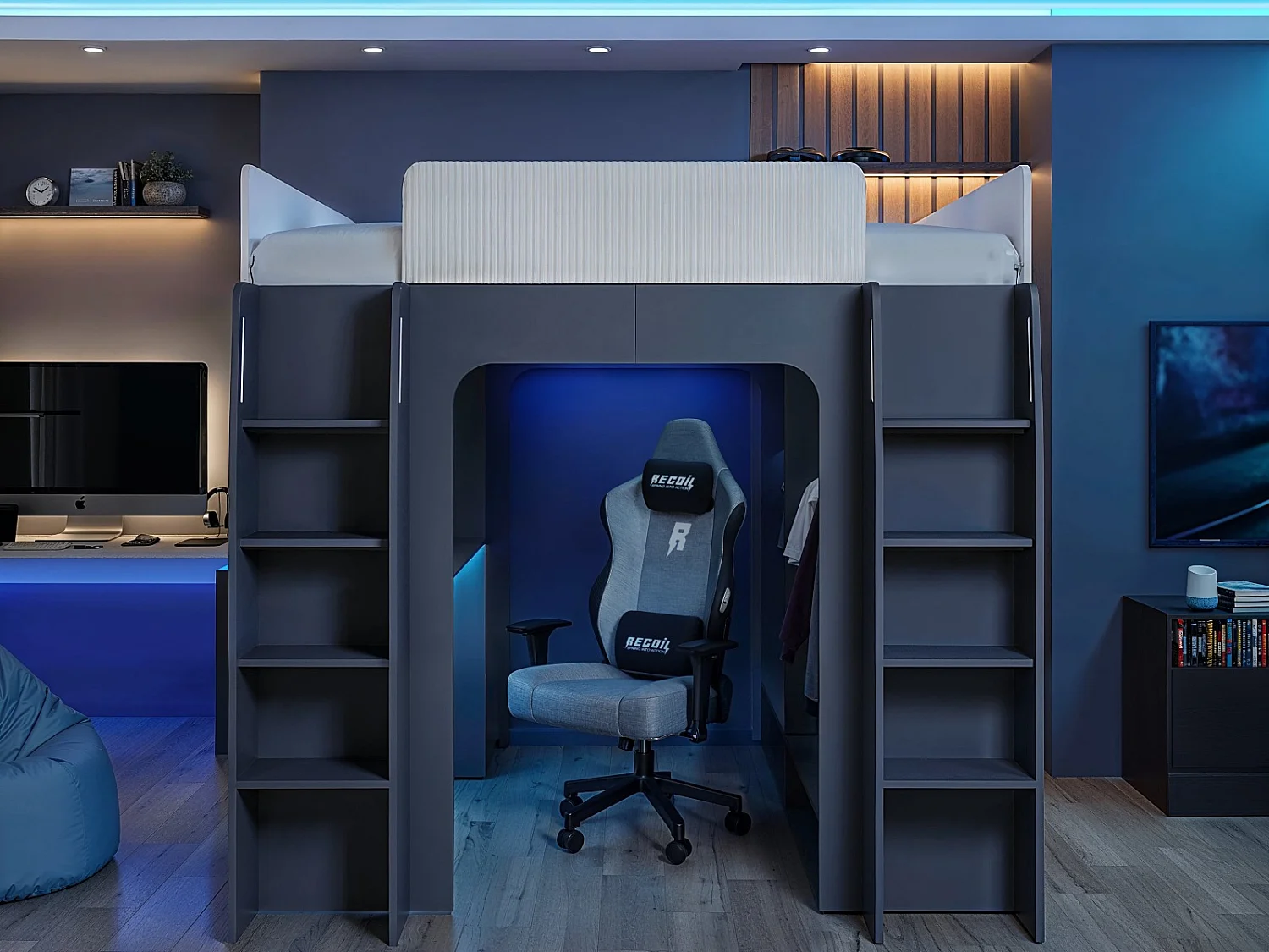Recoil Dante Twin Gaming High Sleeper with Desk & Wardrobe