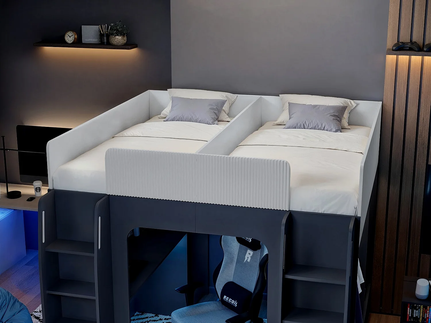 Recoil Dante Twin Gaming High Sleeper with Desk & Wardrobe