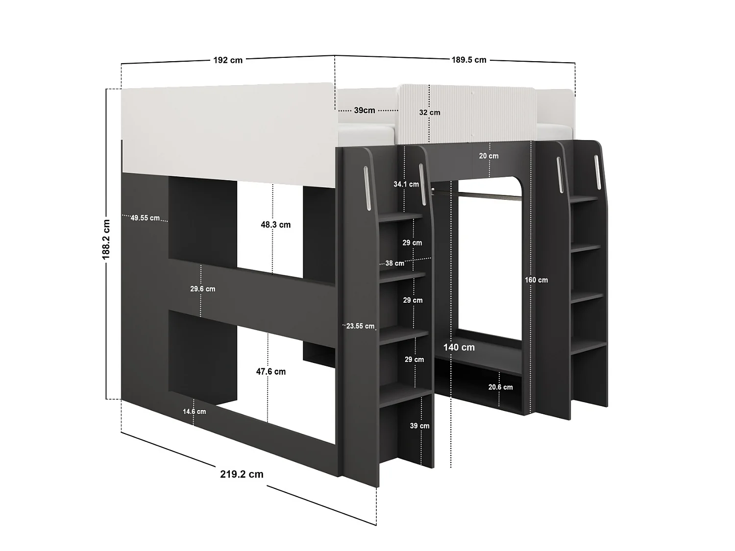 Recoil Dante Twin Gaming High Sleeper with Desk & Wardrobe