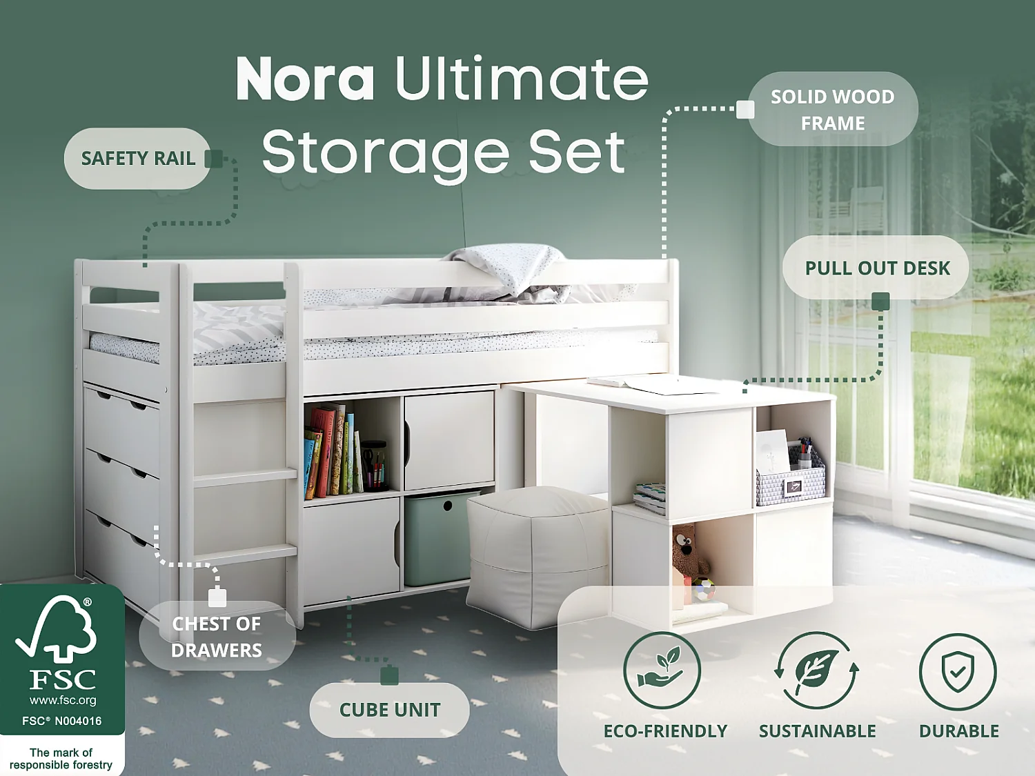 Noomi Nora Mid Sleeper Full Set White