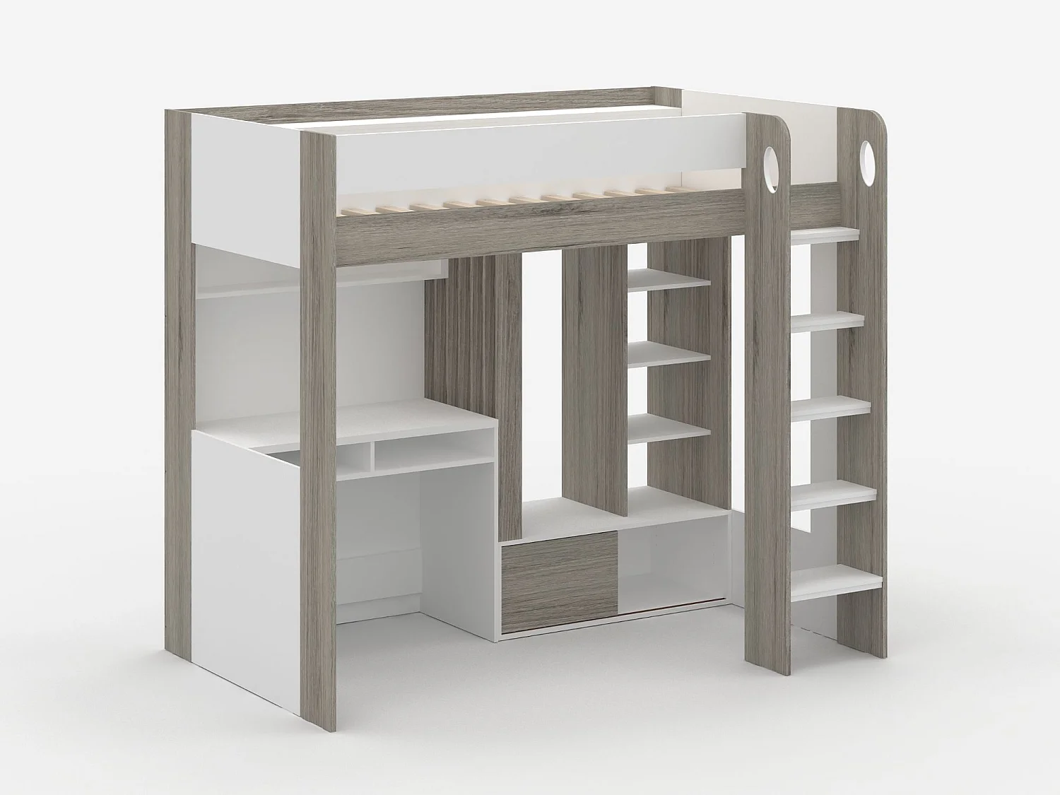 Flair Hampton High Sleeper with Desk - White & Grey