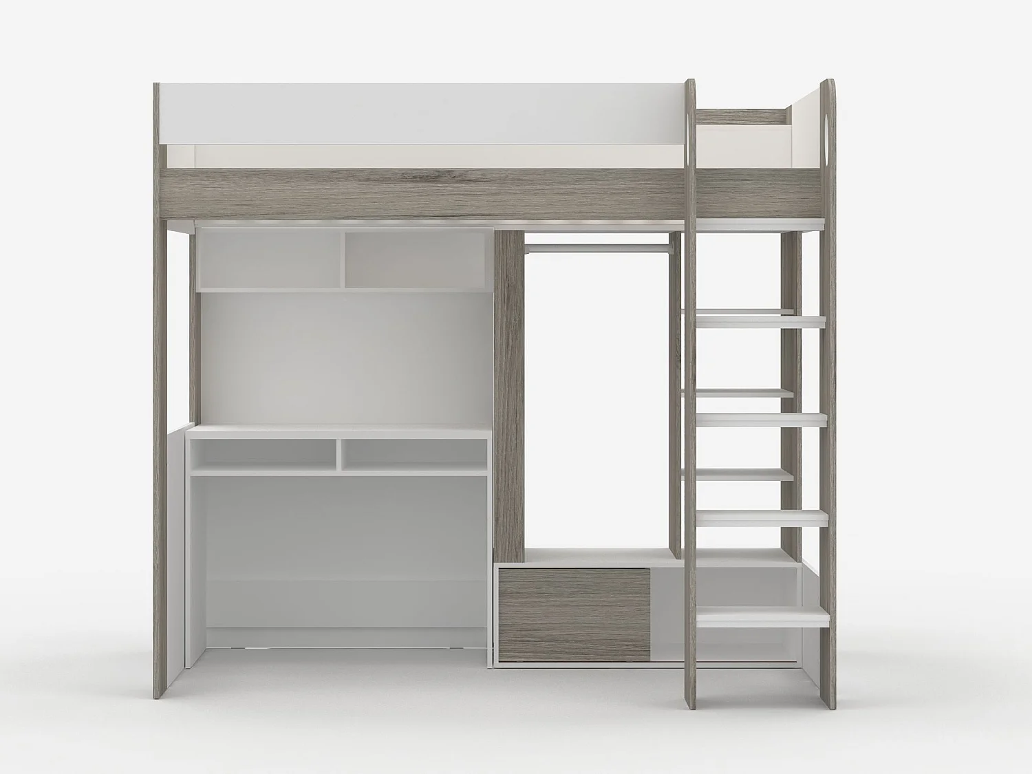 Flair Hampton High Sleeper with Desk - White & Grey