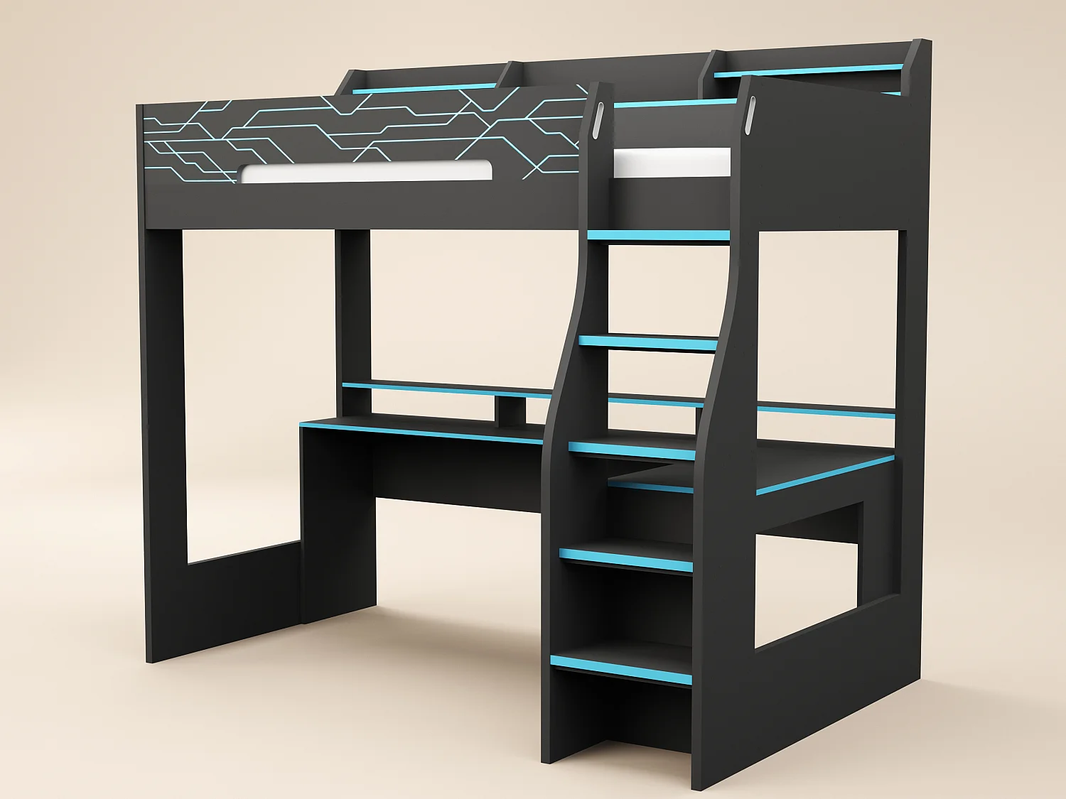 Flair Ultimate Neon Single Gaming High Sleeper Charcoal & Blue