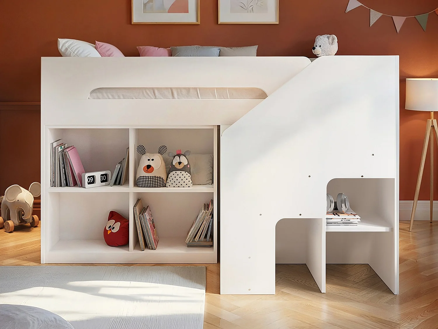 Flair Quinn Staircase Mid Sleeper Bed with Storage White