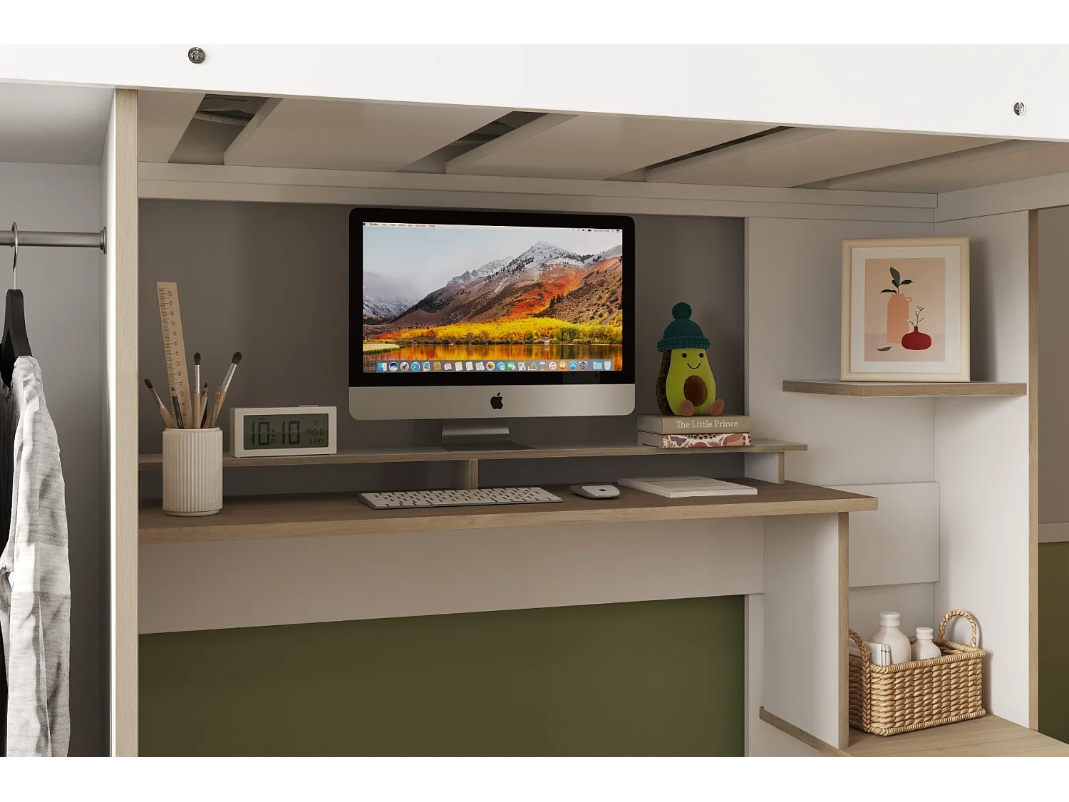 Flair Coco High Sleeper Workstation with Wardrobe White and Oak