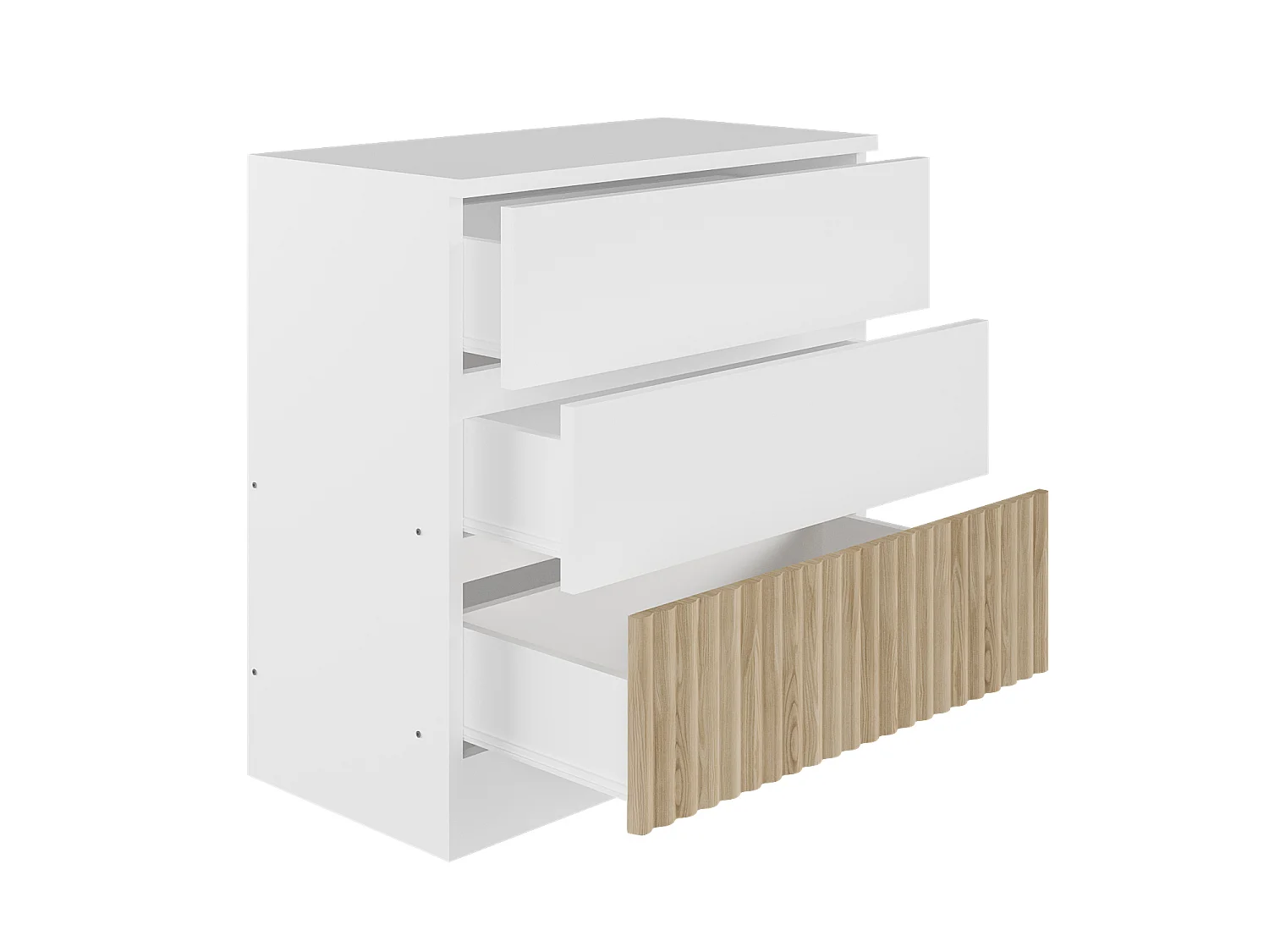 Flair Luca Mid Sleeper with 3 Drawers Chest Pair Ribbed White & Oak