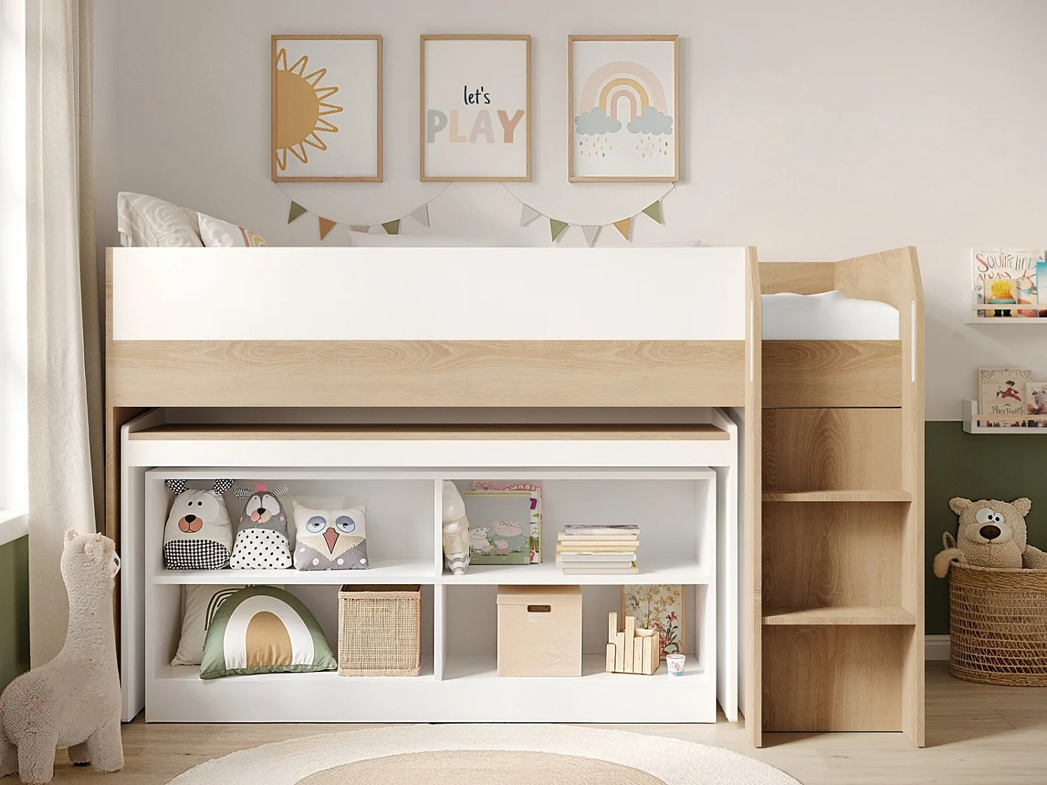 Flair Aiden Kids Cabin Bed with Storage White & Oak