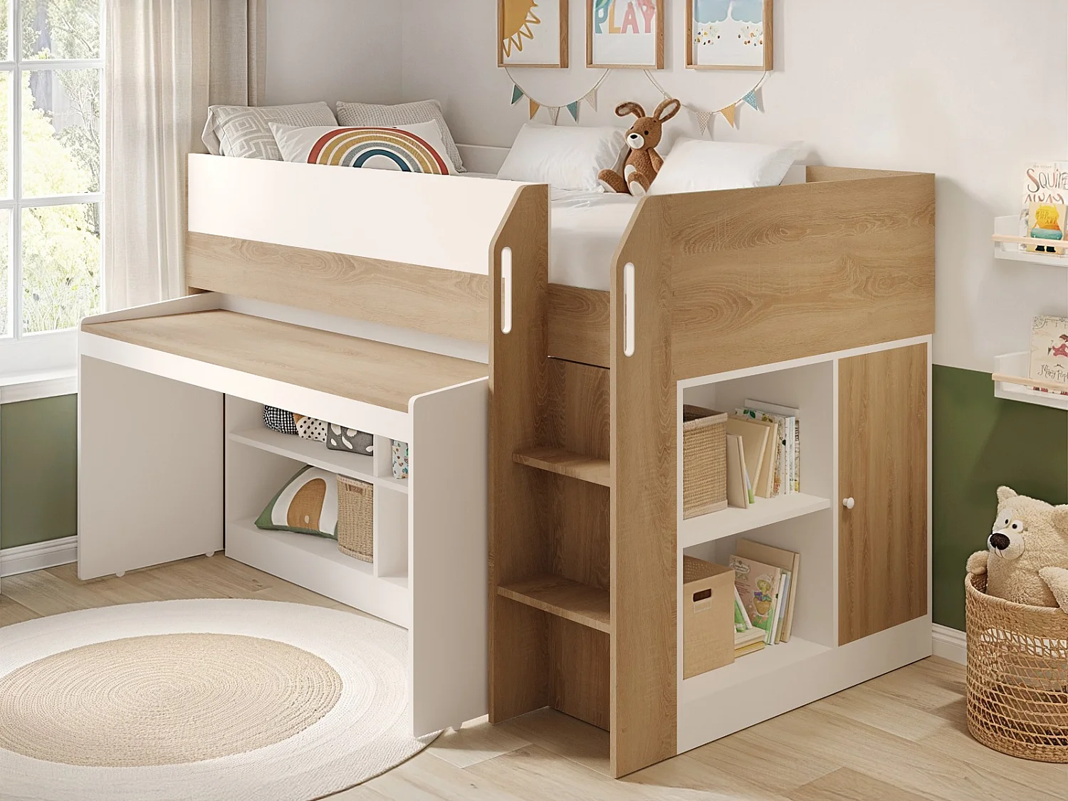 Flair Aiden Kids Cabin Bed with Storage White & Oak