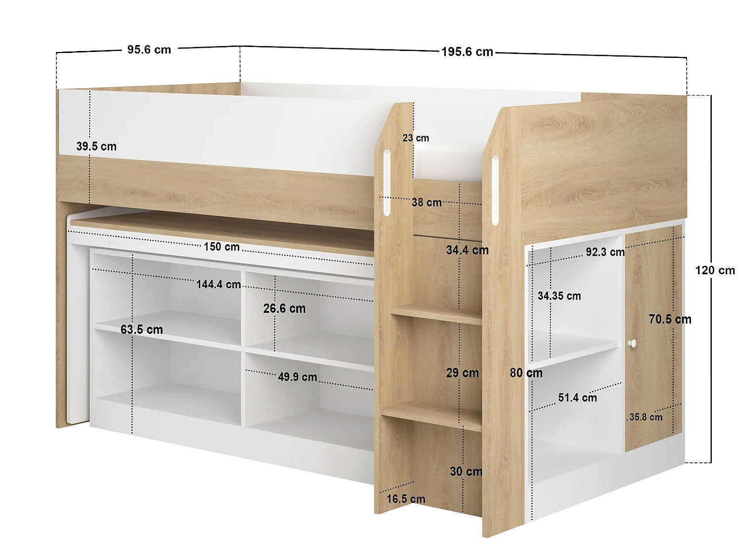 Flair Aiden Kids Cabin Bed with Storage White & Oak