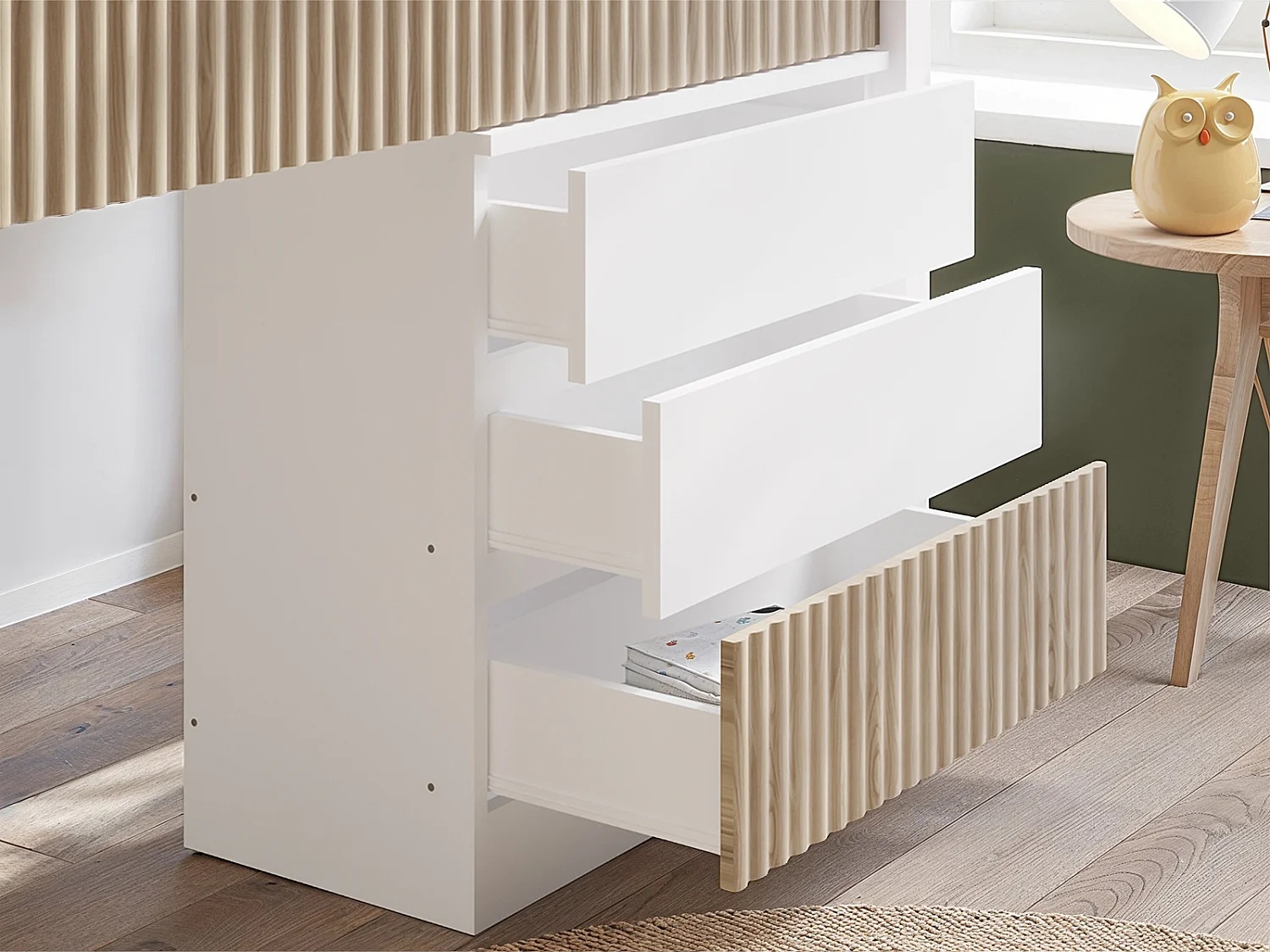 Flair Luca Mid Sleeper Ribbed Storage Bed White & Oak