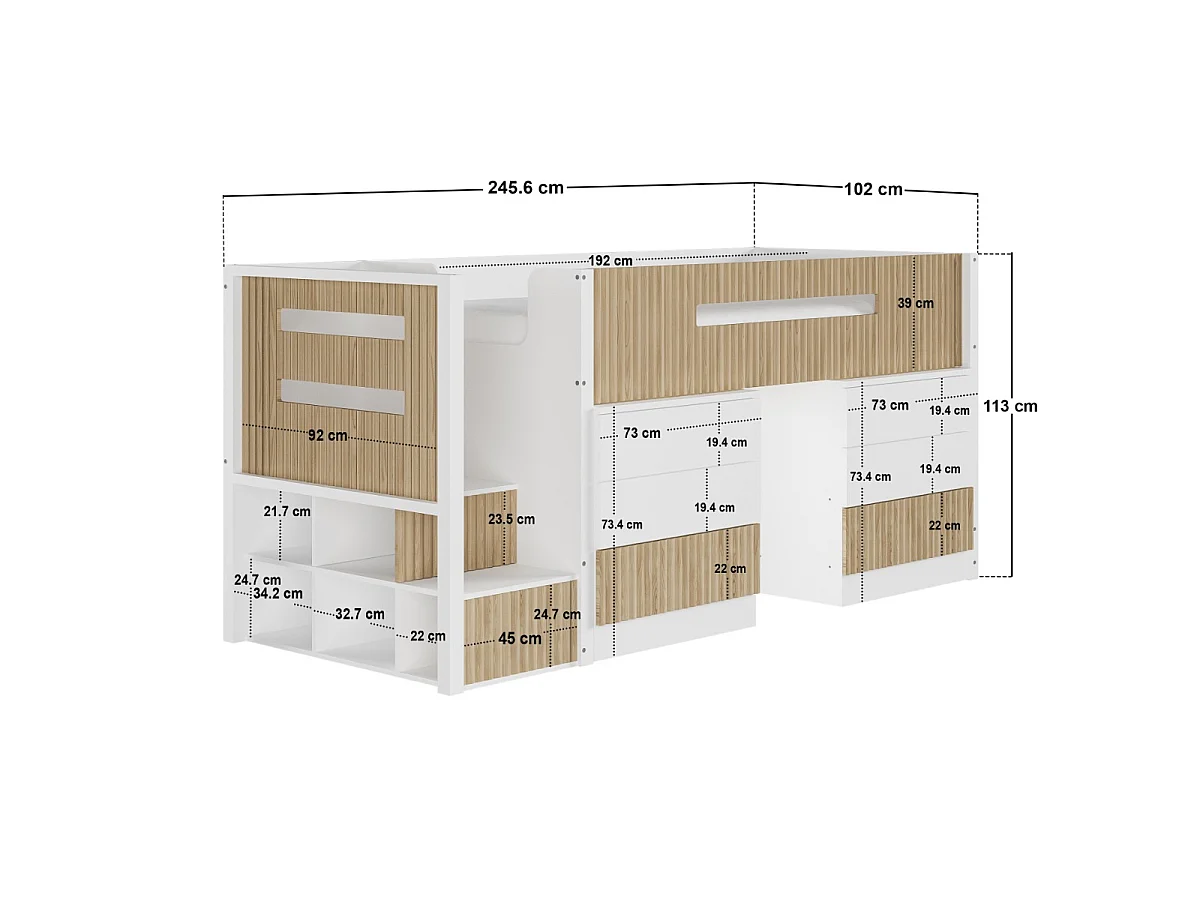 Flair Luca Mid Sleeper Ribbed Storage Bed White & Oak