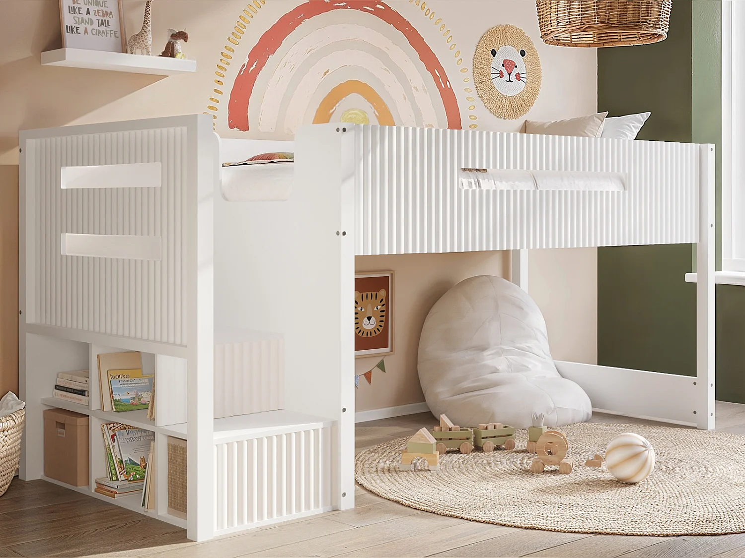 Flair Luca Mid Sleeper with 3 Drawer Chest Ribbed White