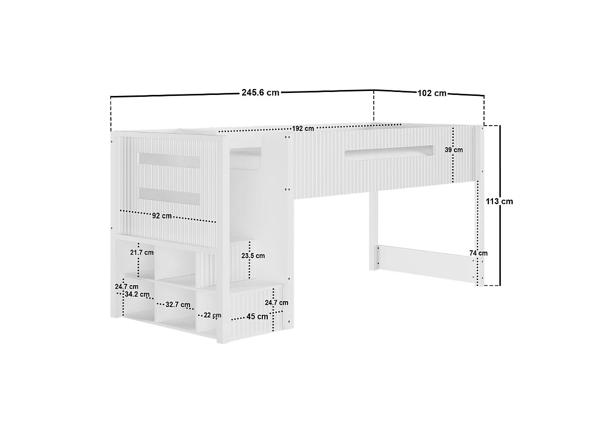 Flair Luca Mid Sleeper with 3 Drawer Chest Ribbed White