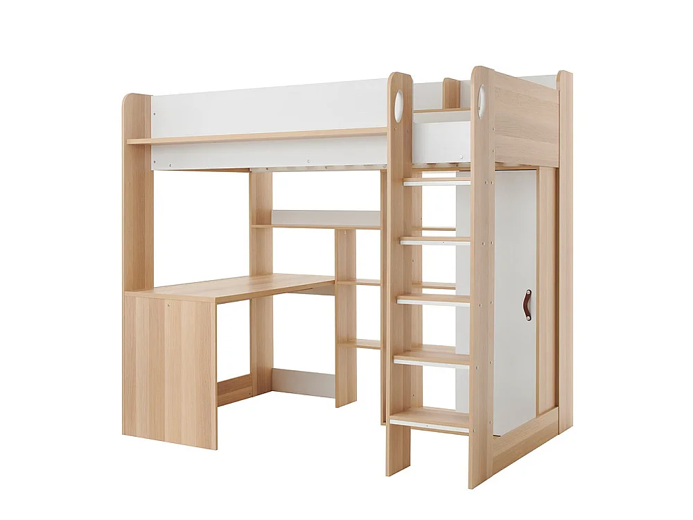 Flair Ava High Sleeper with Desk & Storage Oak & White