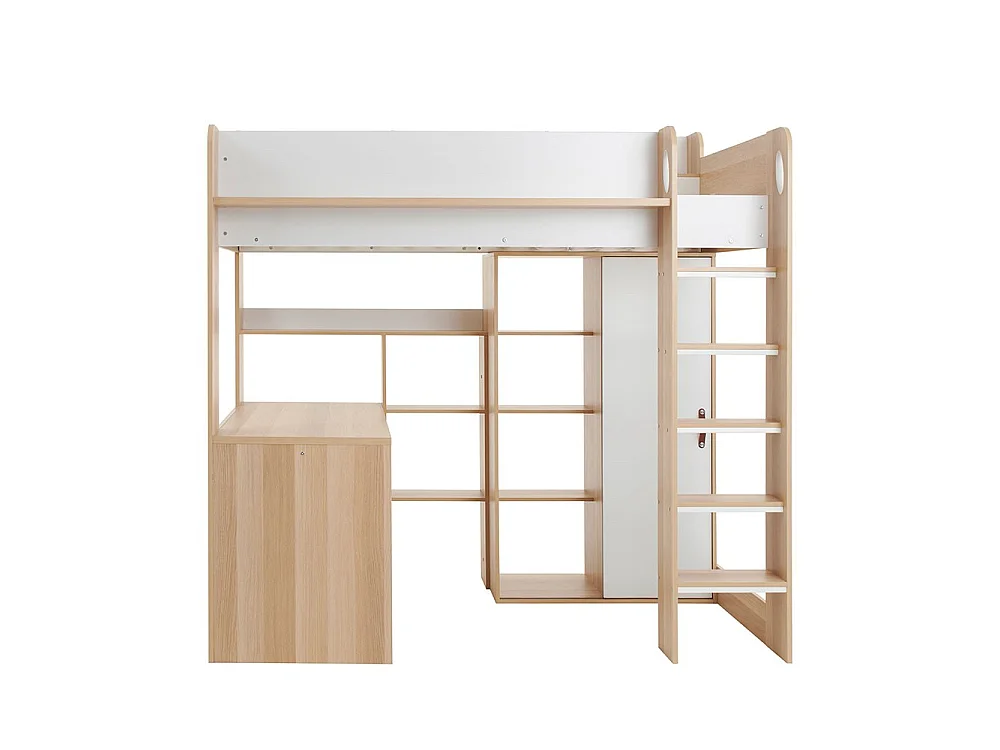 Flair Ava High Sleeper with Desk & Storage Oak & White