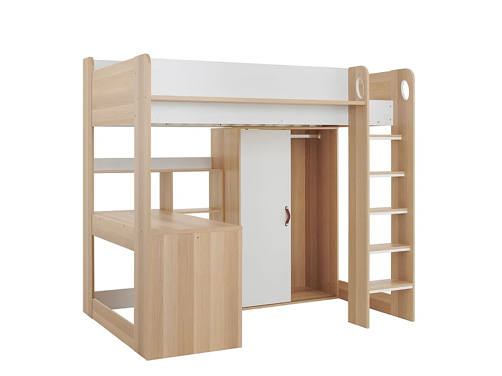 Flair Ava High Sleeper with Desk & Storage Oak & White