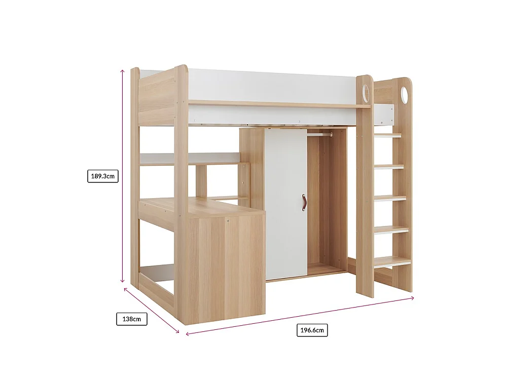 Flair Ava High Sleeper with Desk & Storage Oak & White