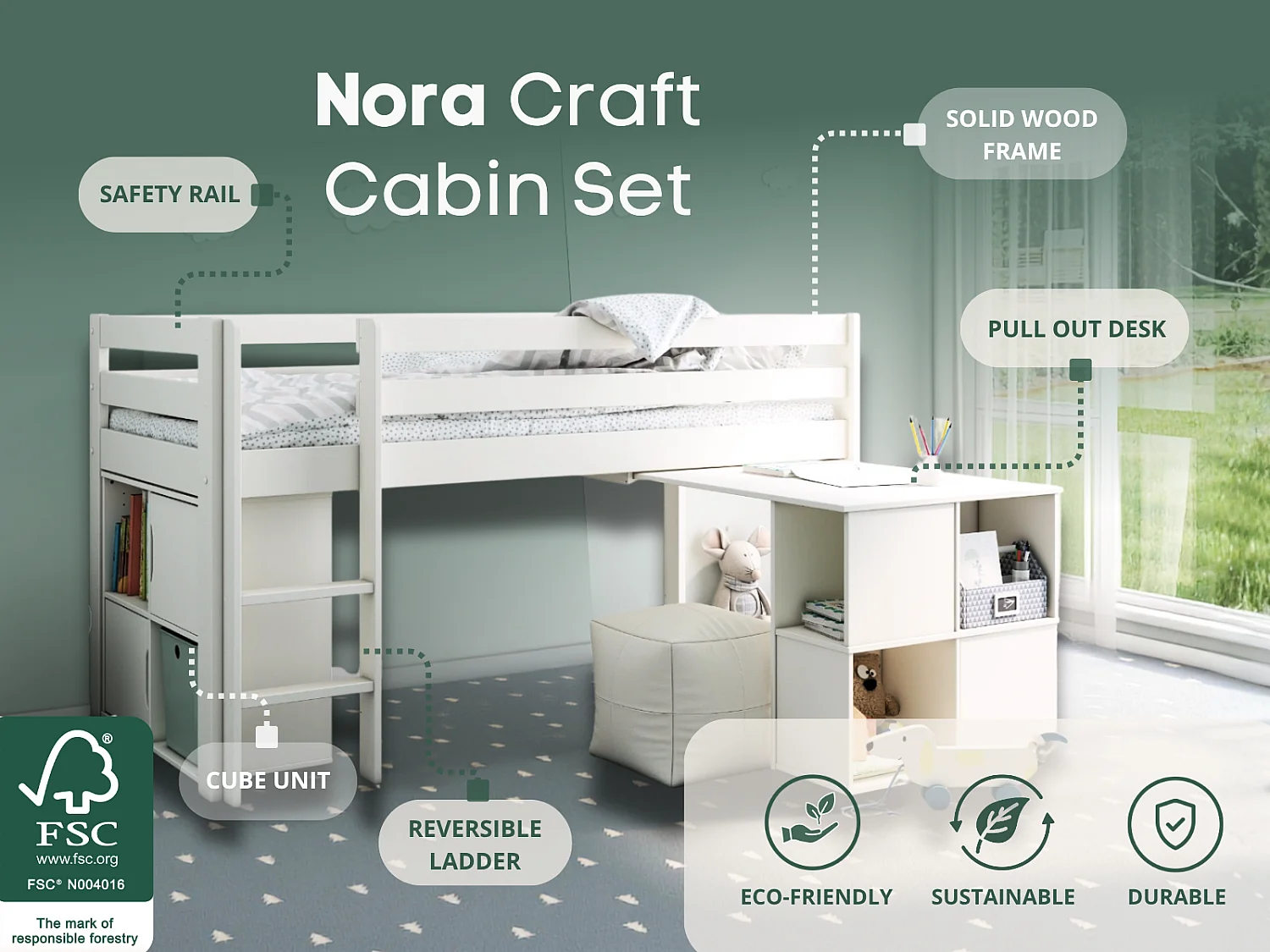 Noomi Nora Mid Sleeper Craft Cabin White